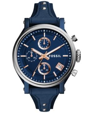 Fossil Women's Chronograph Original Boyfriend Blue Leather Saddle Strap Watch 38mm Es4113