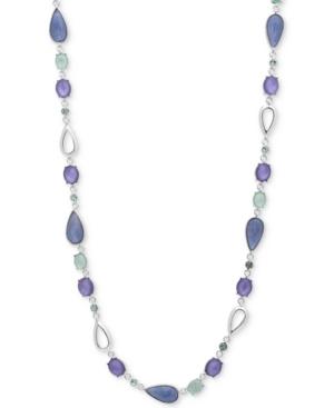 Anne Klein Silver-tone Crystal & Blue Stone Strand Necklace