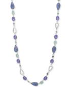 Anne Klein Silver-tone Crystal & Blue Stone Strand Necklace