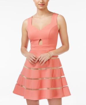 City Studios Juniors' Cutout Illusion-striped Fit & Flare Dress