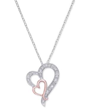 Diamond Two-tone Heart Pendant Necklace (1/10 Ct. T.w.) In Sterling Silver