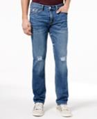 Guess Men's Boyd Blue Ripped Slim Straight Fit Stretch Jeans