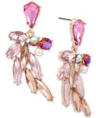 Betsey Johnson Rose Gold-tone Multi-stone & Imitation Pearl Feather Drop Earrings