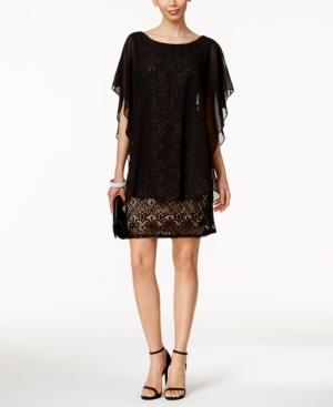 R & M Richards Petite Flutter-overlay Lace Sheath Dress