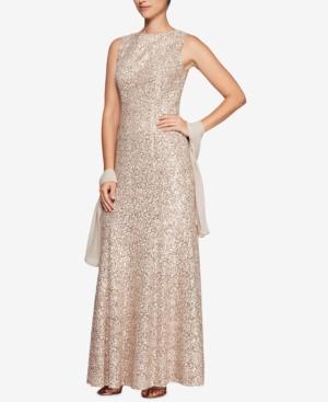 Alex Evenings Sequined Lace Gown & Shawl