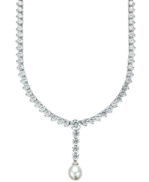 Arabella Cultured Freshwater Pearl (10mm) And Swarovski Zirconia (75-3/4 Ct. T.w.) Necklace In Sterling Silver