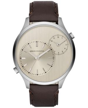 Ax Armani Exchange Men's Dark Brown Leather Strap Watch 48mm Ax2175