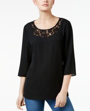 Ny Collection Petite Lace-detail Dobby Top