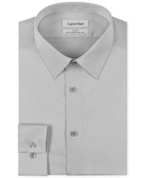 Calvin Klein Steel Men's Slim-fit Non-iron Performance Herringbone Point Collar Dress Shirt