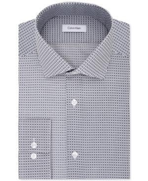 Calvin Klein Men's Steel Classic/regular Fit Non-iron Performance Navy Print Dress Shirt