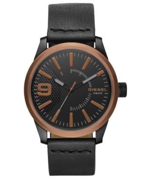 Diesel Men's Rasp Black Leather Strap Watch 46mm