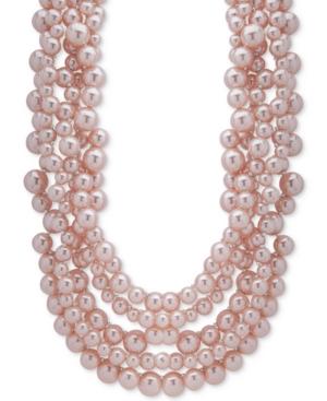 Anne Klein Silver-tone Pink Imitation Pearl Multi-strand Statement Necklace