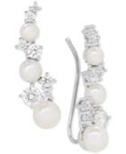 Arabella Cultured Freshwater Pearl (3-1/2 - 5-1/2mm) & Swarovksi Zirconia Ear Climbers In Sterling Silver, Only At Macy's