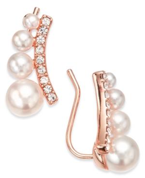Inc International Concepts Rose Gold-tone Crystal & Imitation Pearl Ear Climber Earrings, Created For Macy's