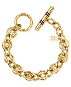 Tommy Hilfiger 14k Gold-plated Stainless Steel Flag Link Toggle Bracelet