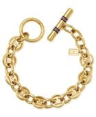 Tommy Hilfiger 14k Gold-plated Stainless Steel Flag Link Toggle Bracelet