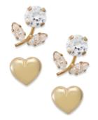 10k Gold Earring Set, Cubic Zirconia (2-3/8 Ct. T.w.) Heart And Flower Stud Earring Set