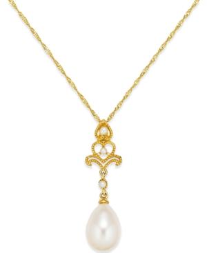 Cultured Freshwater Pearl (8-9mm) Drop Pendant Necklace In 14k Gold