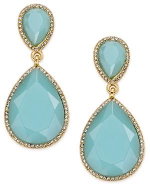 Abs By Allen Schwartz Gold-tone Blue Stone And Pave Drop Earrings
