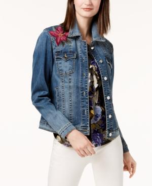 Inc International Concepts Embroidered Denim Jacket, Created For Macy's