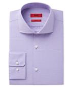 Hugo Men's Fitted Purple And Gray Micro-check Dress Shirt