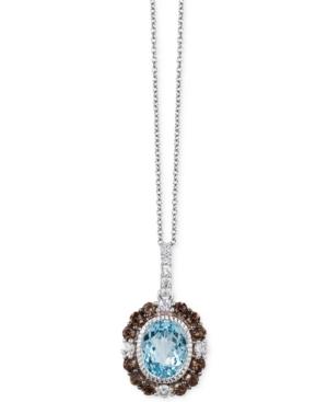 Le Vian Blue Topaz, Smoky Quartz And White Sapphire (4-1/2 Ct. T.w.) Pendant Necklace In 14k White Gold