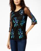 Charter Club Embroidered 3/4-sleeve Top, Created For Macy's