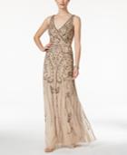 Adrianna Papell Beaded Surplice Evening Gown