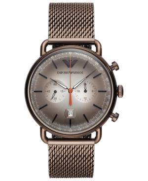 Emporio Armani Men's Chronograph Brown Stainless Steel Mesh Bracelet Watch 43mm