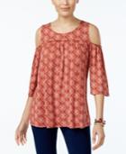 Style & Co Printed Cold-shoulder Top, Created For Macy's