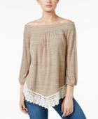 Style & Co Crochet-hem Bishop-sleeve Top, Only At Macy's