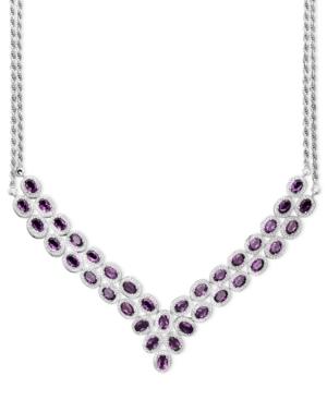 Sterling Silver Necklace, Amethyst Two Row Bib Necklace (14 Ct. T.w.)