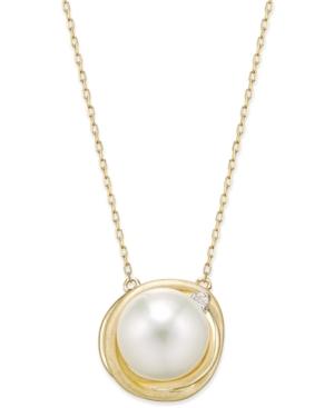 Cultured Freshwater Pearl (10mm) And Diamond Accent Swirl Pendant Necklace In 14k Gold
