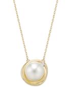 Cultured Freshwater Pearl (10mm) And Diamond Accent Swirl Pendant Necklace In 14k Gold