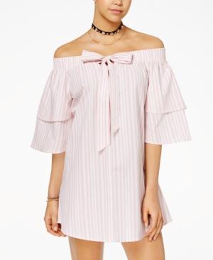 Ultra Flirt Juniors' Cotton Printed Off-the-shoulder Dress