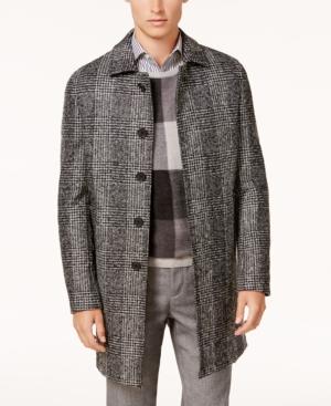 Ryan Seacrest Distinction Men's Modern-fit Black/white Plaid Overcoat, Created For Macy's