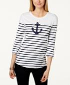 Charter Club Striped Anchor-graphic Top