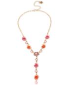 Betsey Johnson Gold-tone Flower And Crystal Lariat Necklace