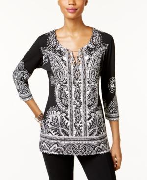 Jm Collection Printed Chain-trim Top, Only At Macy's