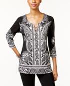 Jm Collection Printed Chain-trim Top, Only At Macy's