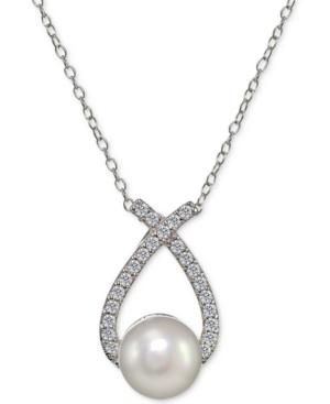 Giani Bernini Freshwater Pearl (8mm) & Cubic Zirconia Pendant Necklace In Sterling Silver, Only At Macy's