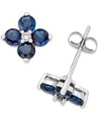 Sapphire (1-1/3 Ct. T.w.) And Diamond Accent Flower Stud Earrings In 10k White Gold