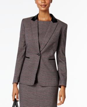 Tahari Asl Faux-leather-collar Plaid Blazer