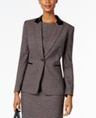 Tahari Asl Faux-leather-collar Plaid Blazer