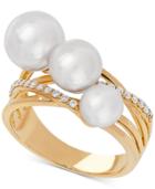 Honora White Cultured Freshwater Pearl (6, 7 & 8mm) & Diamond (1/6 Ct. T.w.) Ring In 14k Gold