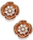 Diamond Accent Rose Stud Earrings In 10k Rose Gold