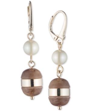 Dkny Gold-tone Imitation Pearl & Horn Double Drop Earrings, Created For Macy's