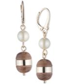 Dkny Gold-tone Imitation Pearl & Horn Double Drop Earrings, Created For Macy's