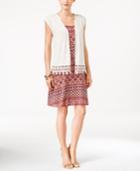 Ny Collection Petite Printed Swing Dress And Lace-trim Cardigan