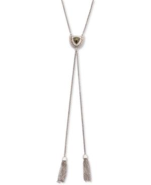 Lucky Brand Silver-tone Pave, Stone & Chain Tassel Lariat Necklace, 18 + 2 Extender